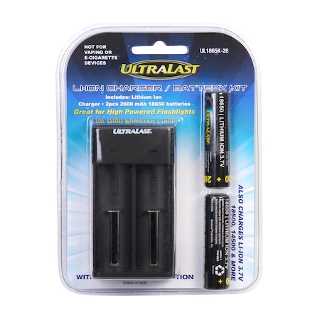 Ultralast Lithium Ion 18650 3.7 V 2.6 Ah Rechargeable Batteries and Charger Set , 3PK UL1865K-26
